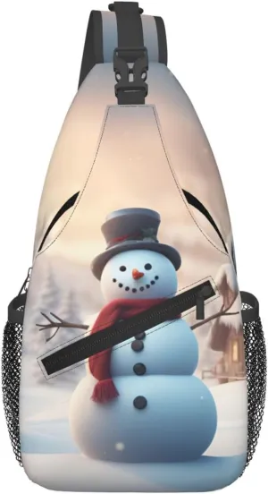 Merry Christmas Cute Snowman Print Sling Bag Crossbody Backpack For Women Men Hiking Travel Over The Shoulder Multipurpose Bag