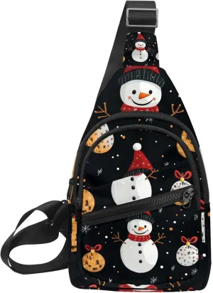 Merry Christmas Snowman Crossbody Bag with Adjustable Shoulder Strap, Shoulder Bag for Men and Women Sling Backpack for Travel, Cycling, Work, Sport