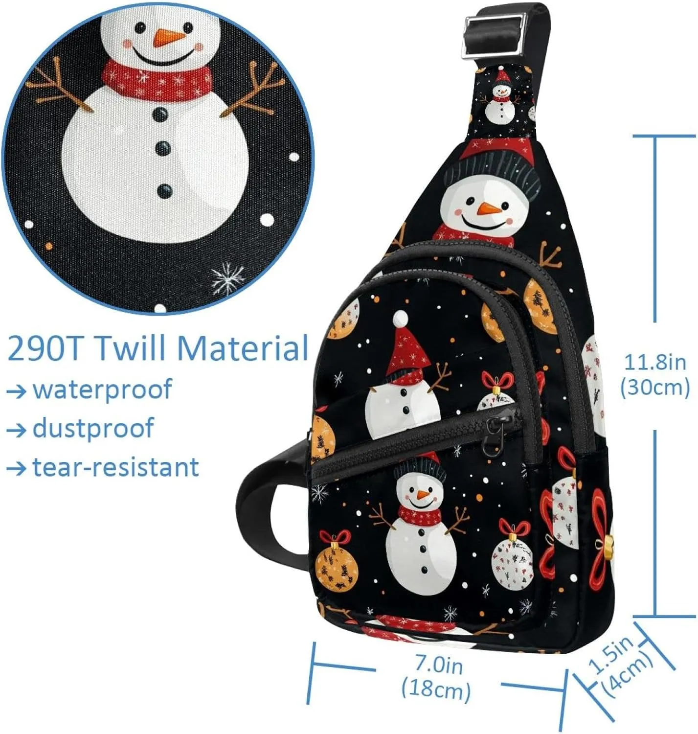 Merry Christmas Snowman Crossbody Bag with Adjustable Shoulder Strap, Shoulder Bag for Men and Women Sling Backpack for Travel, Cycling, Work, Sport