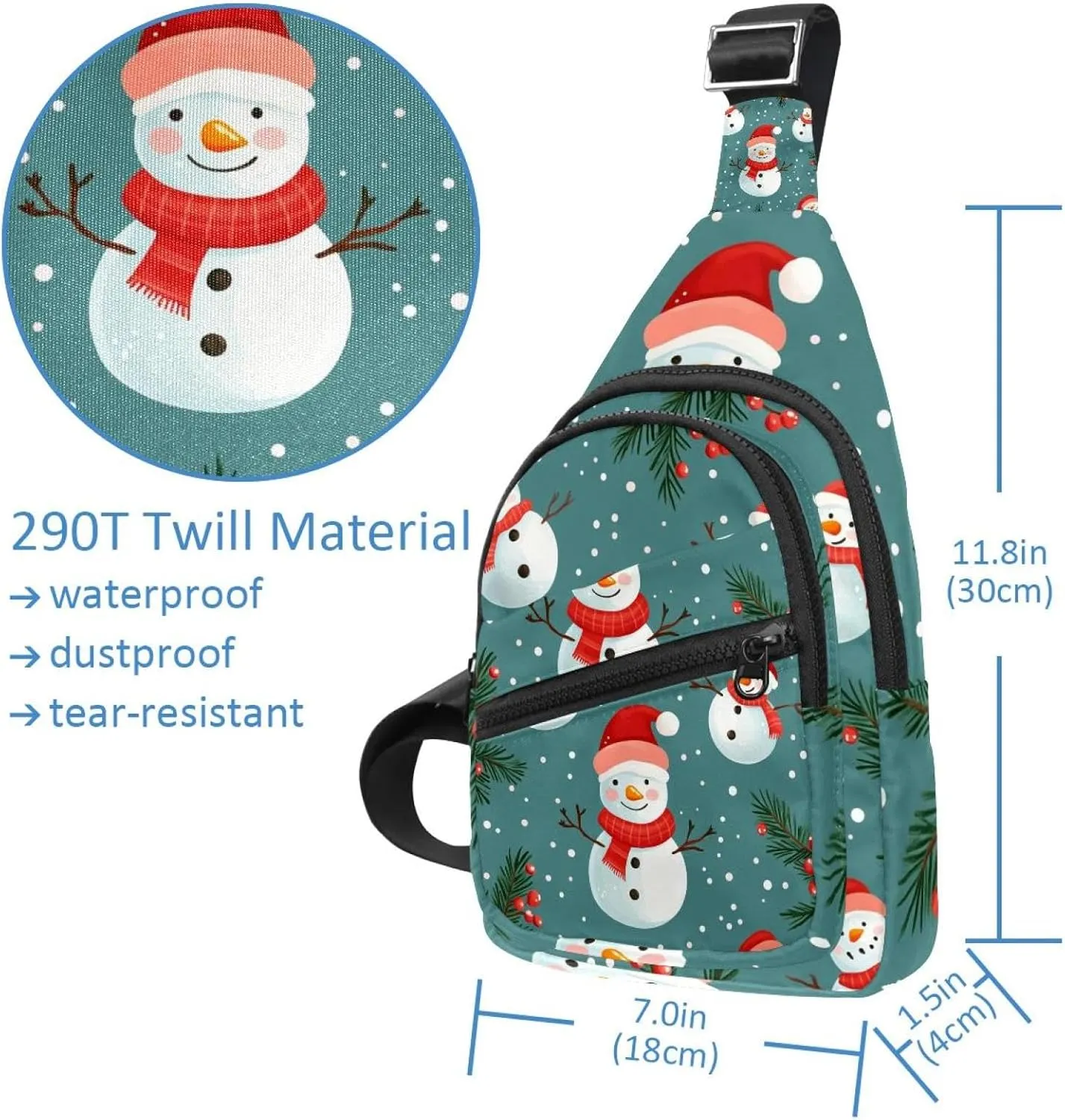 Merry Christmas Snowman Crossbody Bag with Adjustable Shoulder Strap, Shoulder Bag for Men and Women Sling Backpack for Travel, Cycling, Work, Sport