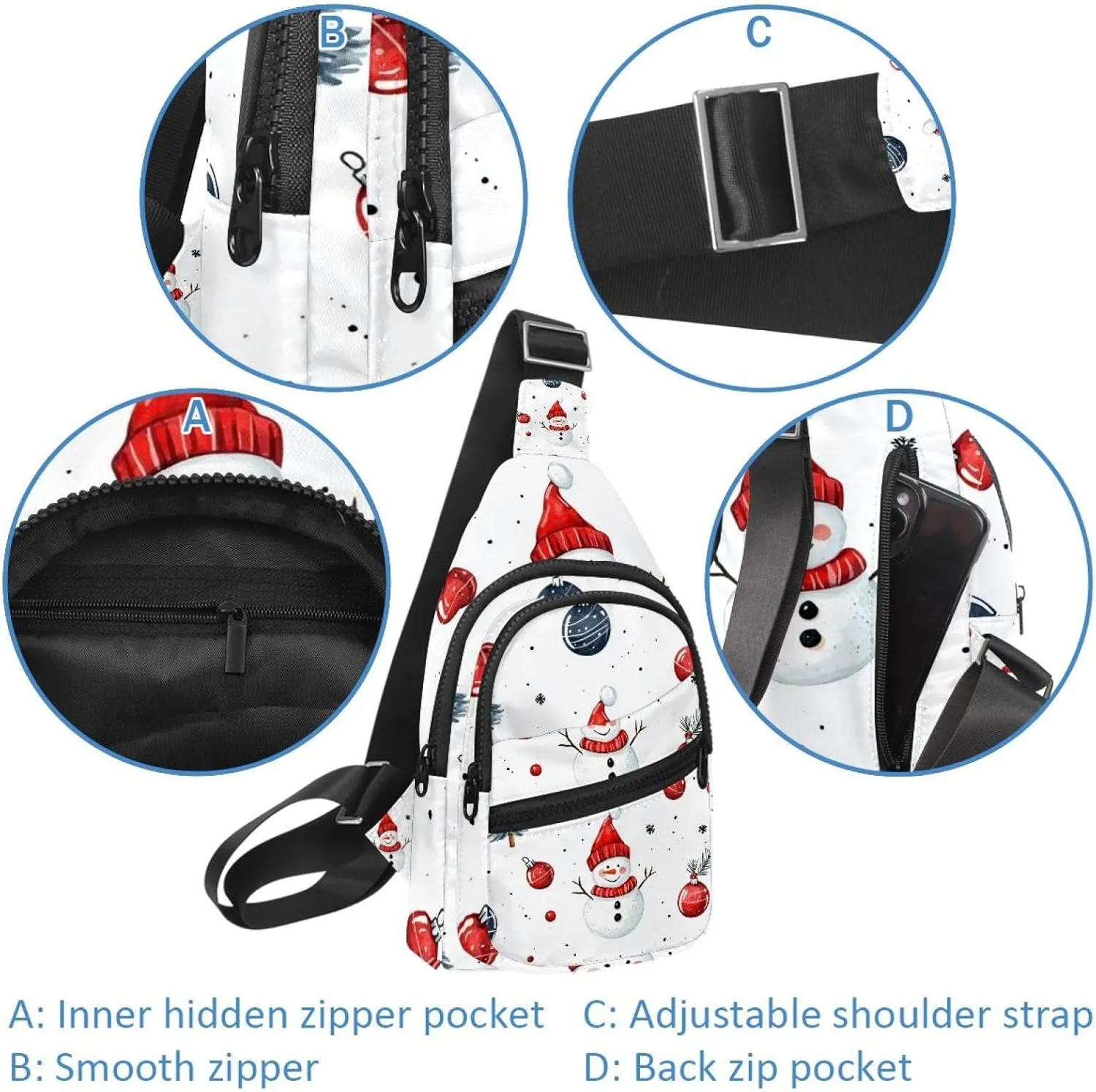 Merry Christmas Snowman Crossbody Bag with Adjustable Shoulder Strap, Shoulder Bag for Men and Women Sling Backpack for Travel, Cycling, Work, Sport