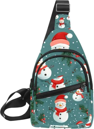 Merry Christmas Snowman Crossbody Bag with Adjustable Shoulder Strap, Shoulder Bag for Men and Women Sling Backpack for Travel, Cycling, Work, Sport
