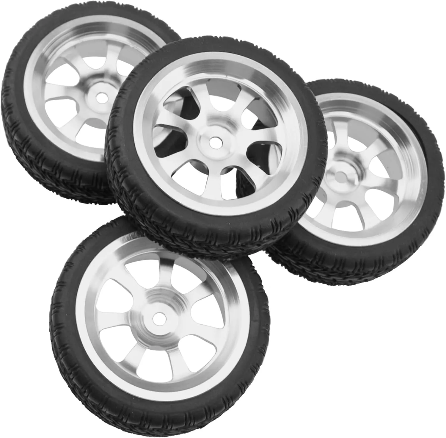 Metal 12mm Hex Hub Wheel Rims & 2.55'' Rubber Tires with 30mm Extension Hex Hub Adapter Compatible with Wltoys 144001 A959 A959-B 124019 124018 1/18 1/14 RC Car (Silver)