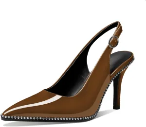 Mettesally Women's Beaded Slingback Pumps Stilettos Heels Closed Pointed Toe Fashion Dress Shoes 3.5 Inches