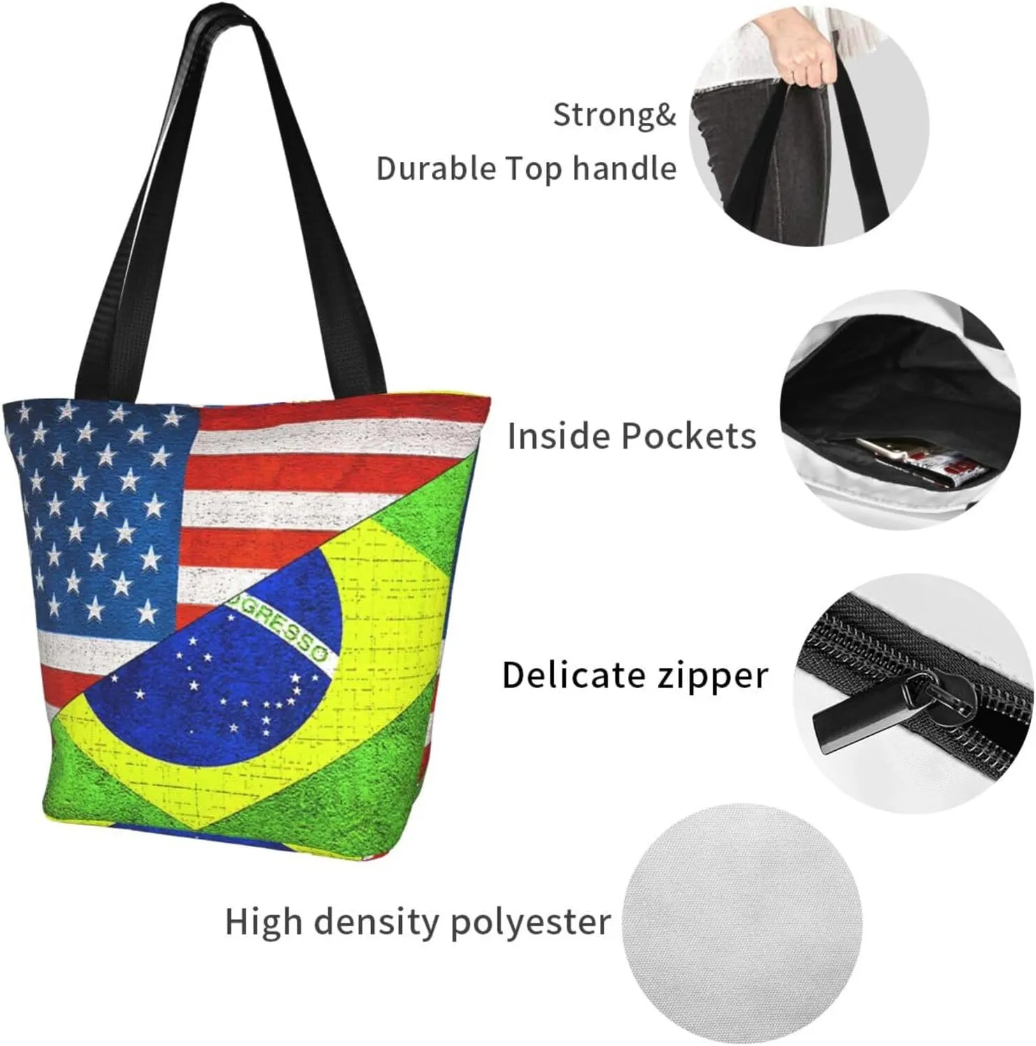 Mexican American Flag Women's Tote Bag Lightweight Shoulder Bag Shopping Handbag Large Capacity Handbag With Zipper