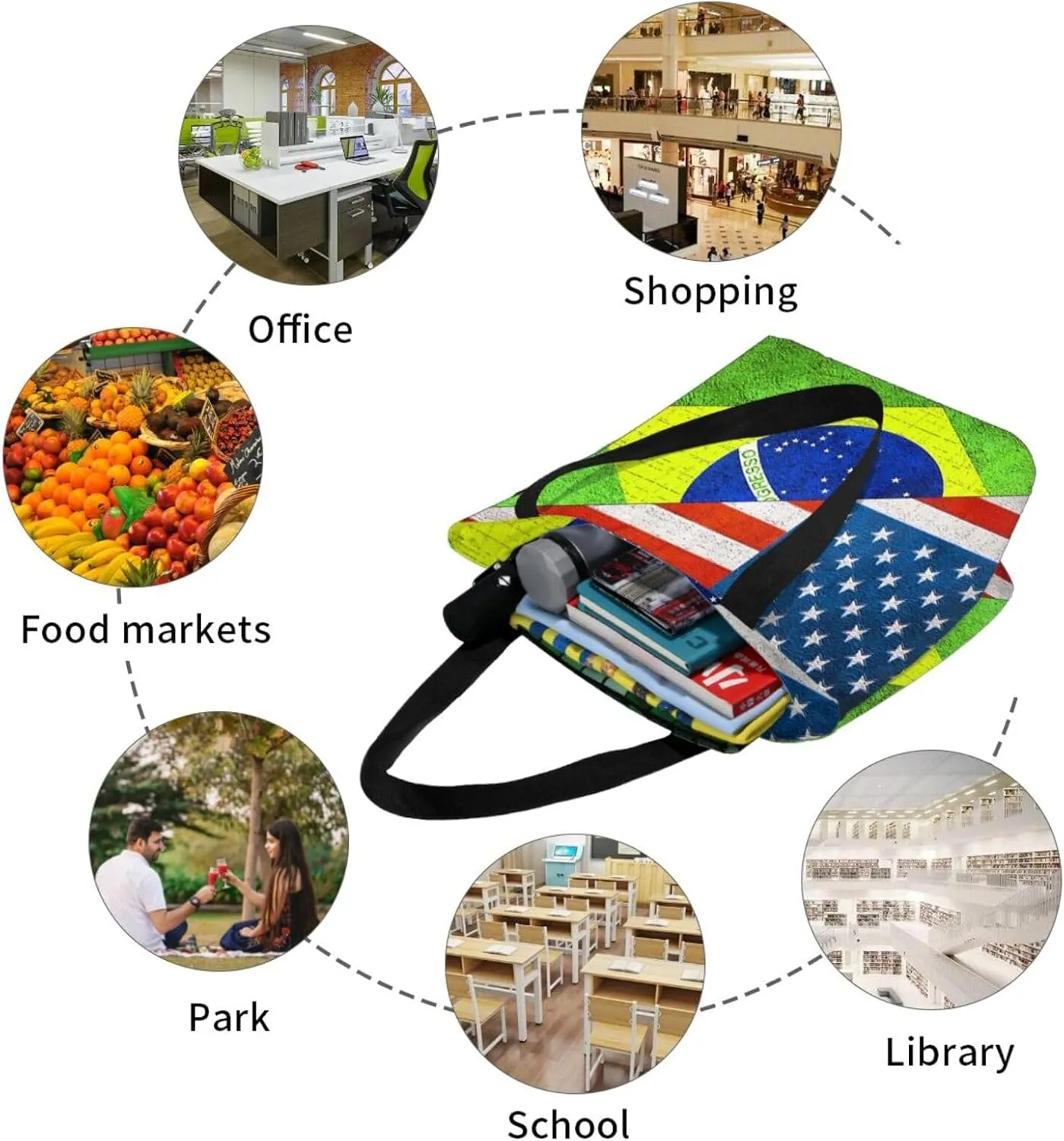 Mexican American Flag Women's Tote Bag Lightweight Shoulder Bag Shopping Handbag Large Capacity Handbag With Zipper