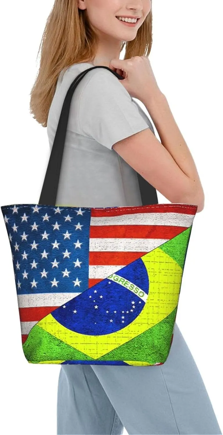 Mexican American Flag Women's Tote Bag Lightweight Shoulder Bag Shopping Handbag Large Capacity Handbag With Zipper