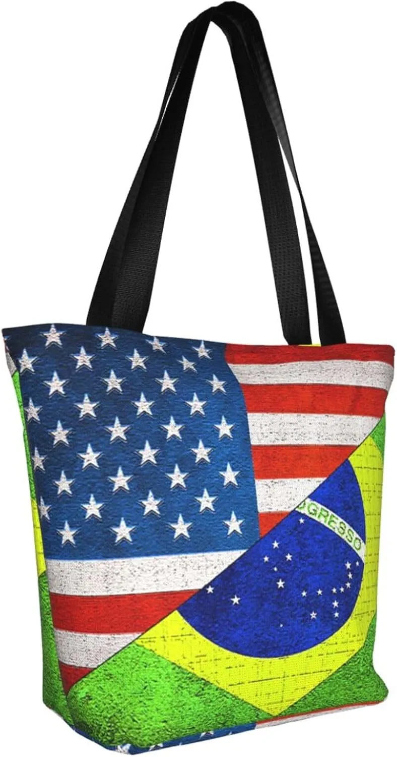Mexican American Flag Women's Tote Bag Lightweight Shoulder Bag Shopping Handbag Large Capacity Handbag With Zipper
