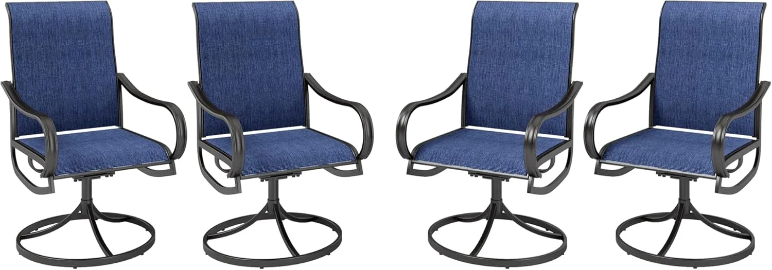MFSTUDIO Outdoor Swivel Patio Dining Chairs Set of 4, High Back Breathable Textilene Patio Chairs for Balcony, Backyad, Deck, Garden (Navy Fabric,Black Frame)
