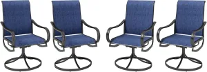 MFSTUDIO Outdoor Swivel Patio Dining Chairs Set of 4, High Back Breathable Textilene Patio Chairs for Balcony, Backyad, Deck, Garden (Navy Fabric,Black Frame)