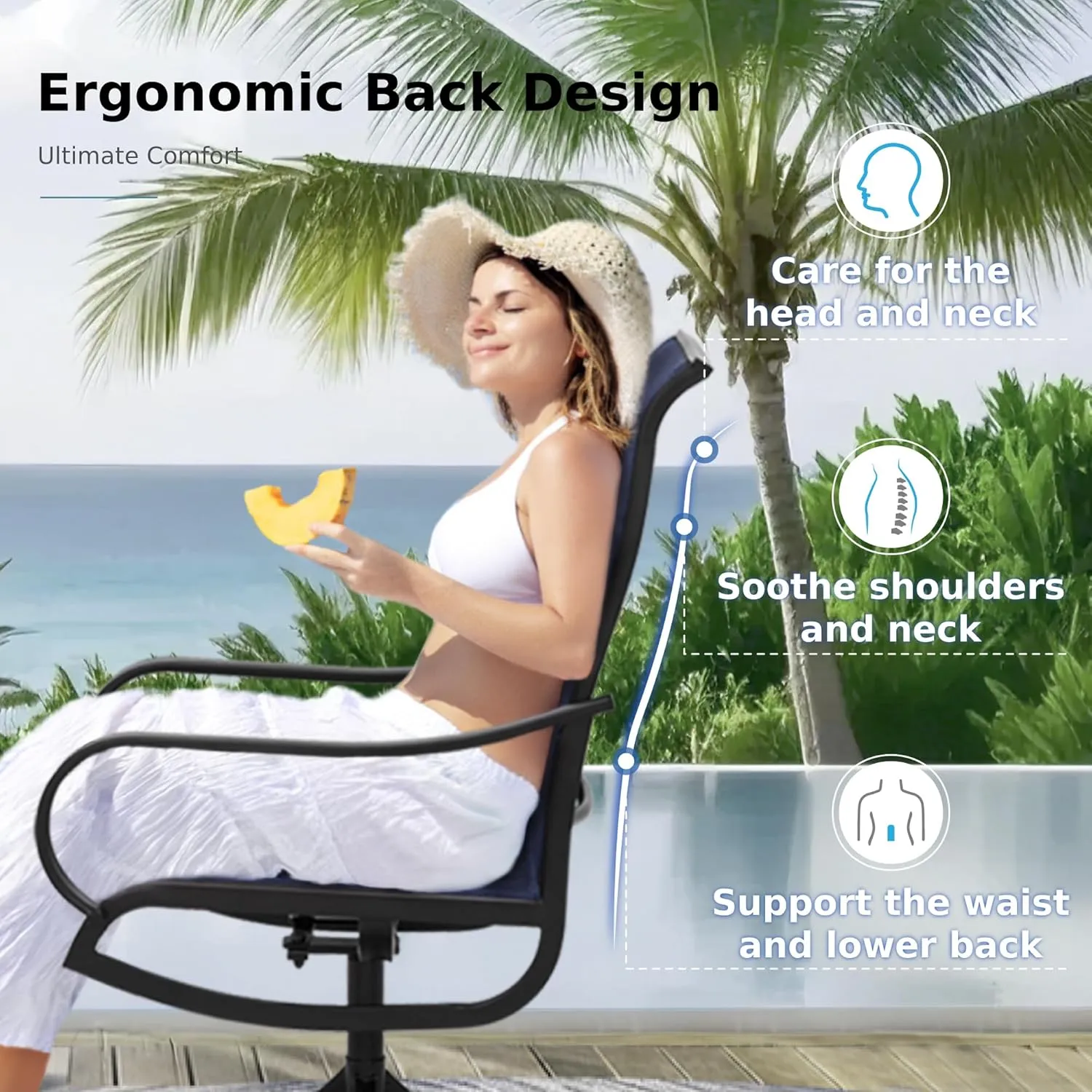 MFSTUDIO Outdoor Swivel Patio Dining Chairs Set of 4, High Back Breathable Textilene Patio Chairs for Balcony, Backyad, Deck, Garden (Navy Fabric,Black Frame)