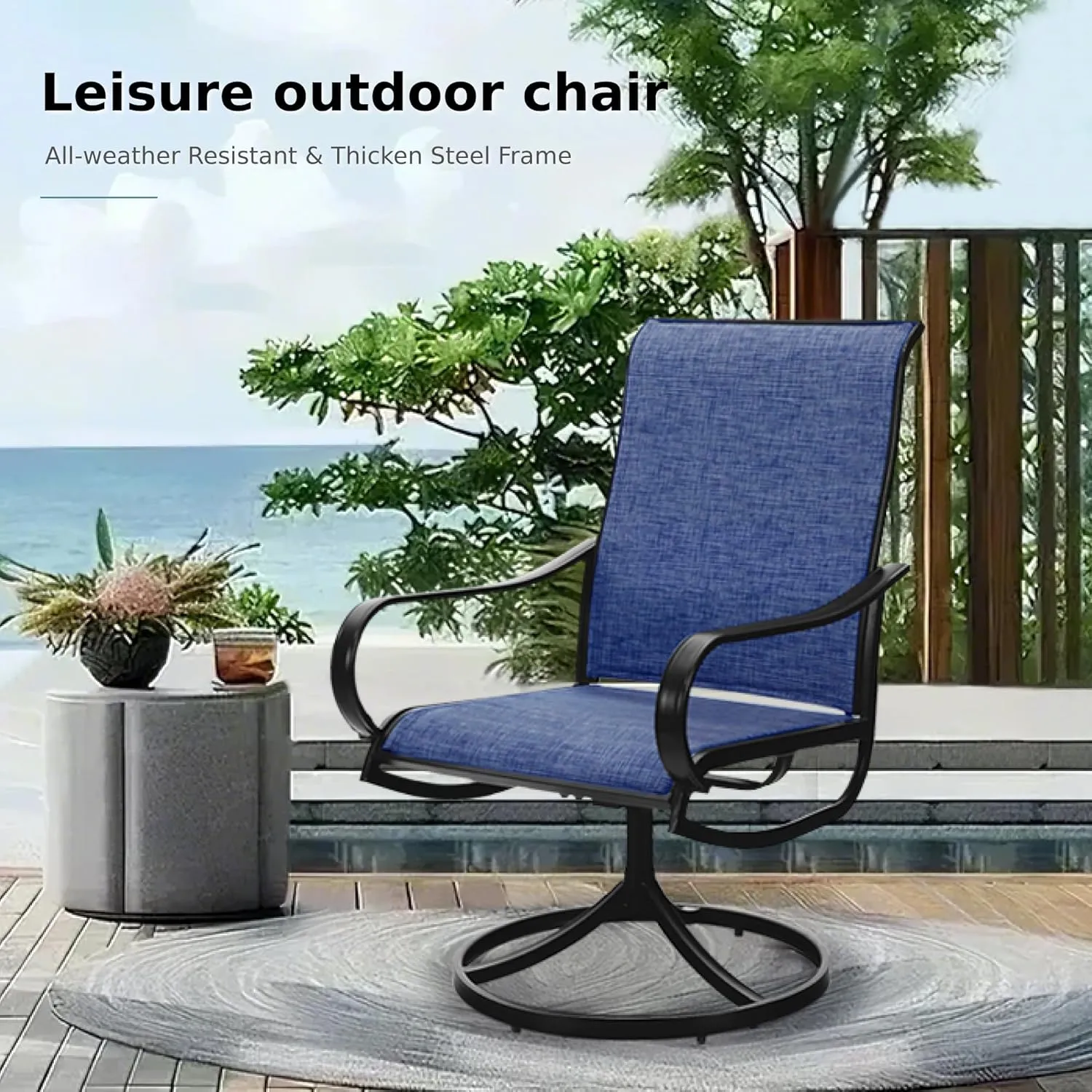 MFSTUDIO Outdoor Swivel Patio Dining Chairs Set of 4, High Back Breathable Textilene Patio Chairs for Balcony, Backyad, Deck, Garden (Navy Fabric,Black Frame)