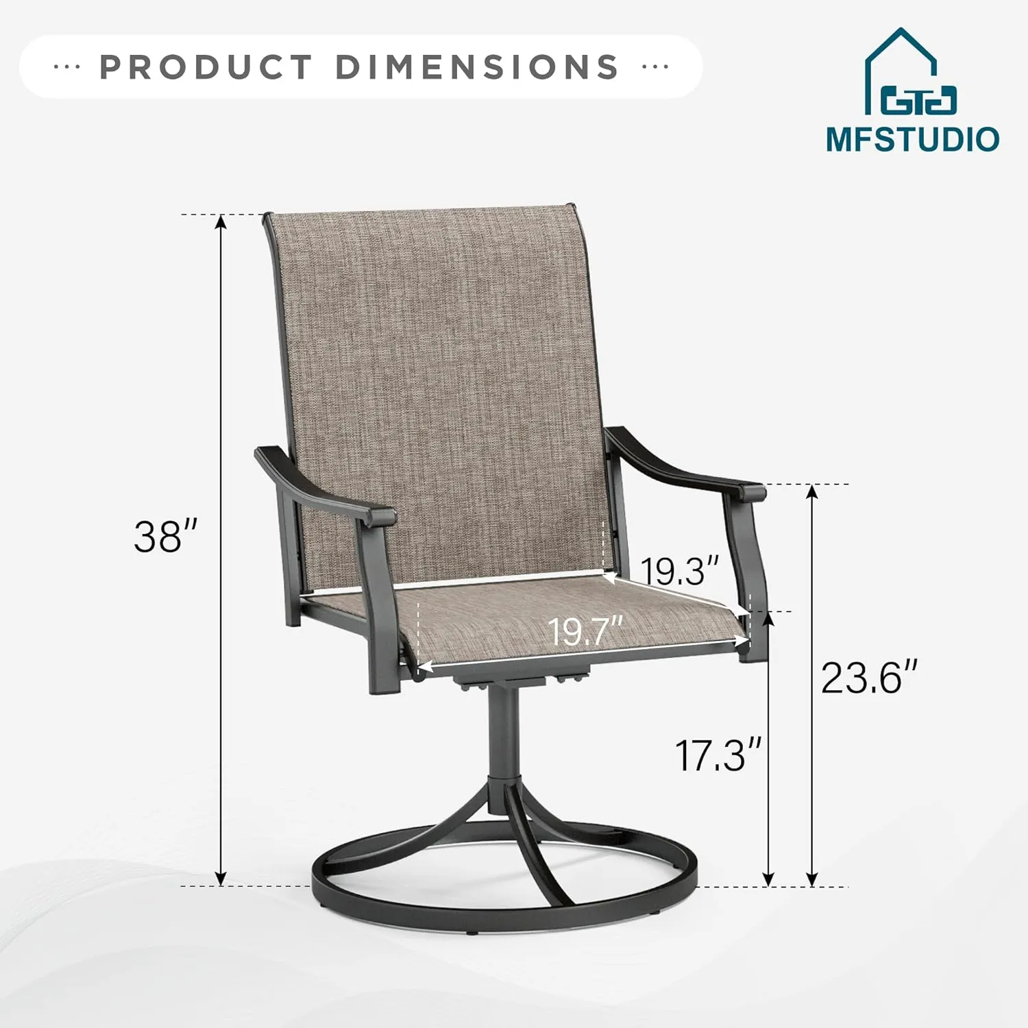 MFSTUDIO Swivel Patio Dining Chairs Set of 2, Outdoor Swivel Chairs with High Back, All-Weather Textilene Chairs with Metal Frame for Lawn Deck Backyard Garden