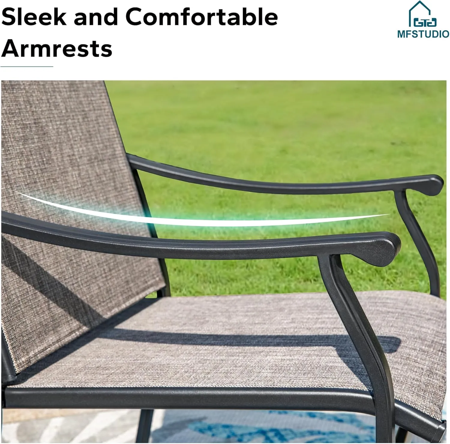 MFSTUDIO Swivel Patio Dining Chairs Set of 2, Outdoor Swivel Chairs with High Back, All-Weather Textilene Chairs with Metal Frame for Lawn Deck Backyard Garden