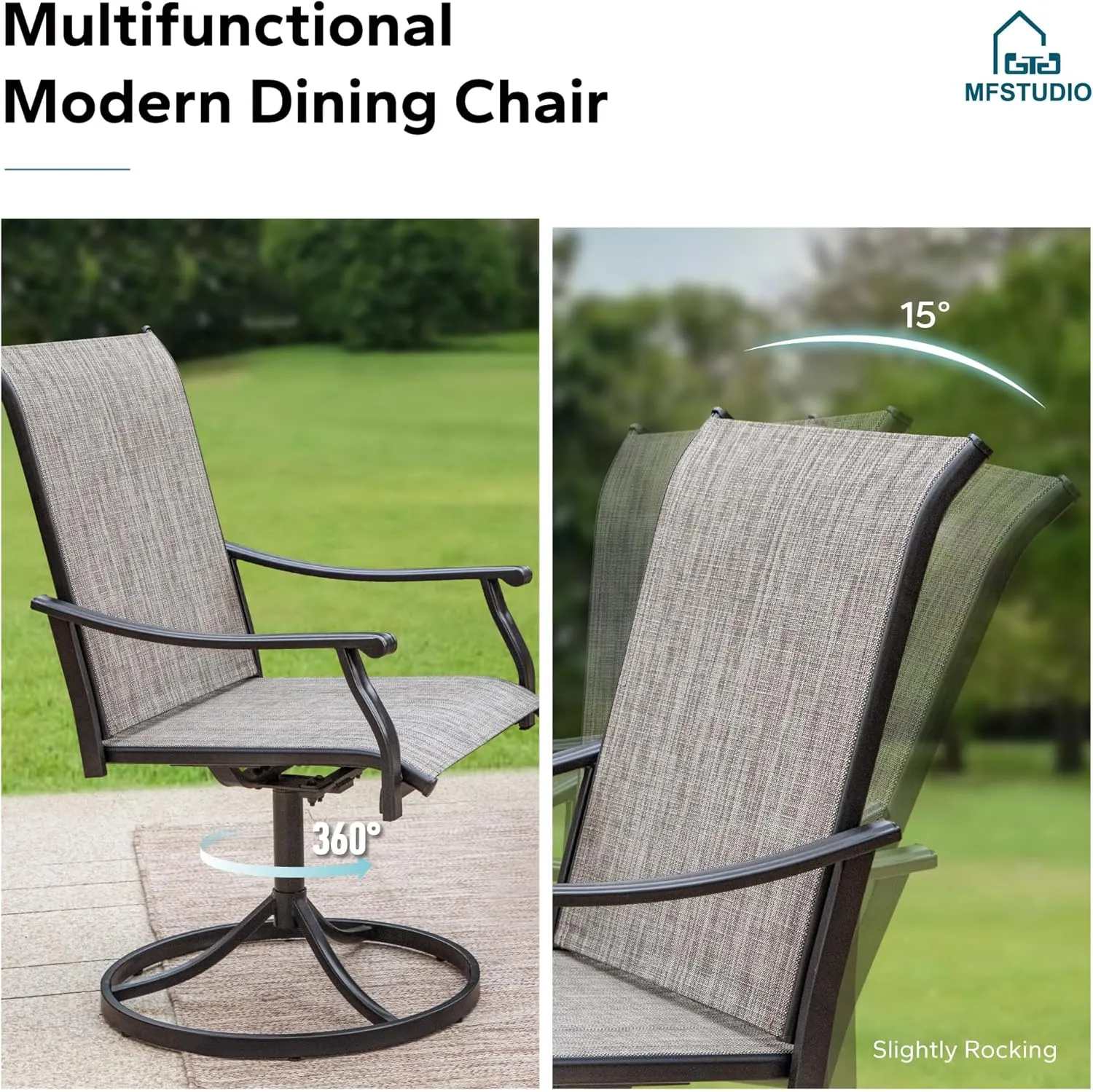 MFSTUDIO Swivel Patio Dining Chairs Set of 2, Outdoor Swivel Chairs with High Back, All-Weather Textilene Chairs with Metal Frame for Lawn Deck Backyard Garden