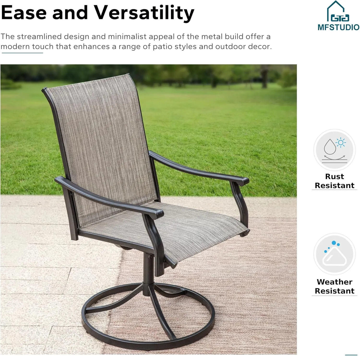 MFSTUDIO Swivel Patio Dining Chairs Set of 2, Outdoor Swivel Chairs with High Back, All-Weather Textilene Chairs with Metal Frame for Lawn Deck Backyard Garden