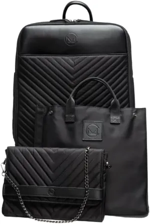 Michelle Cabrera The Trio - Includes a Diaper Bag Backpack for Women with Laptop Compartment, Tote with Changing Pad for Baby Girl and Boy, and Clutch, Leather/Nylon, Portable for Travel, Black