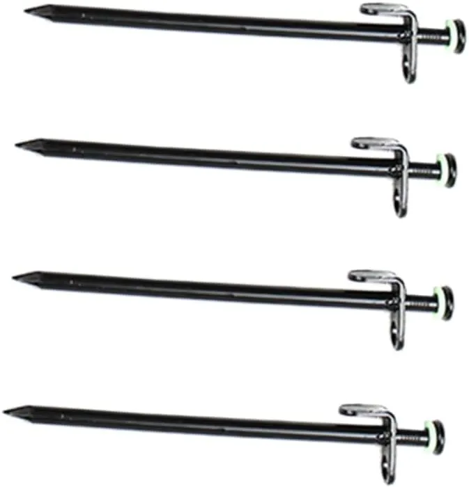 Milisten 4Pcs Heavy Duty Tent Stakes with Noctilucous Ring Steel Pegs for Camping Canopy Awning Durable Design for Grass Ice and Various Grounds