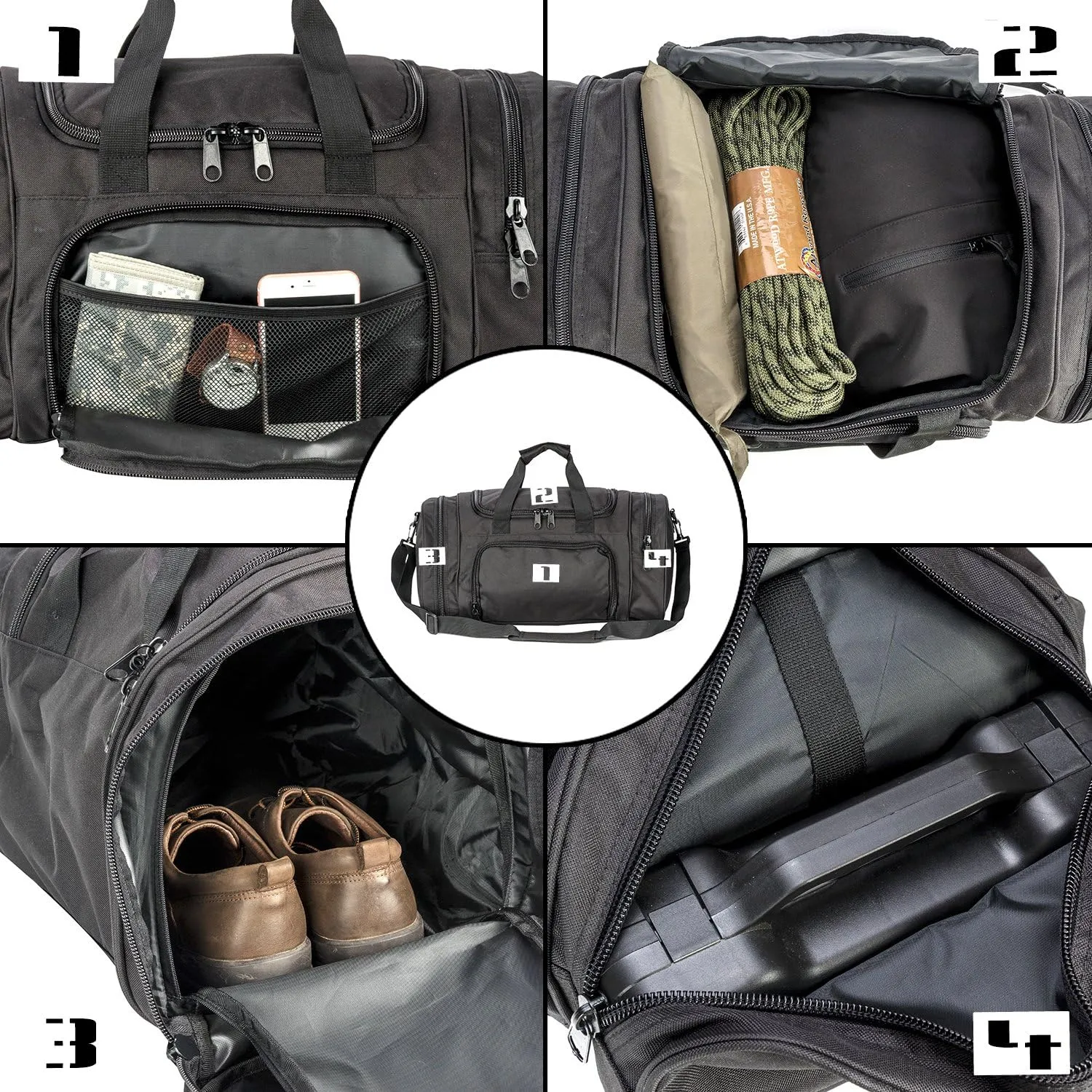 Military Tactical Outdoor Gym Bag Small Duffel Bag with Shoes Compartment for Sports Travel Camping Hunting (A-Black)