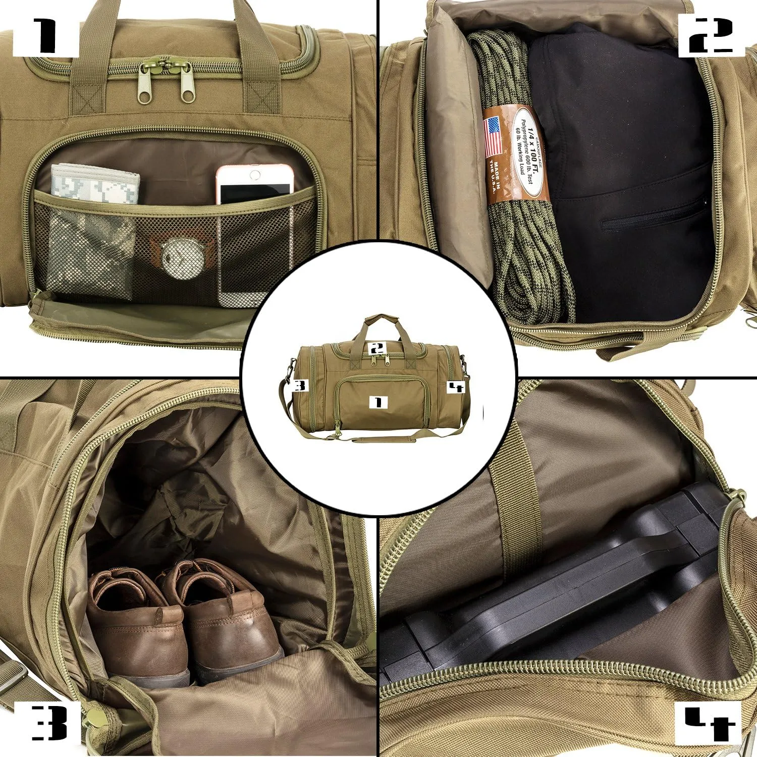Military Tactical Outdoor Gym Bag Small Duffel Bag with Shoes Compartment for Sports Travel Camping Hunting (A-Green)