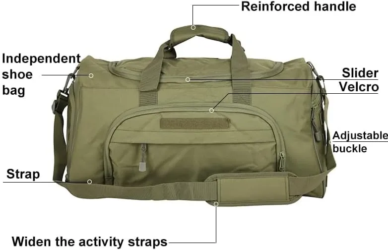 Military Tactical Outdoor Gym Bag Small Duffel Bag with Shoes Compartment for Sports Travel Camping Hunting (B-Green)