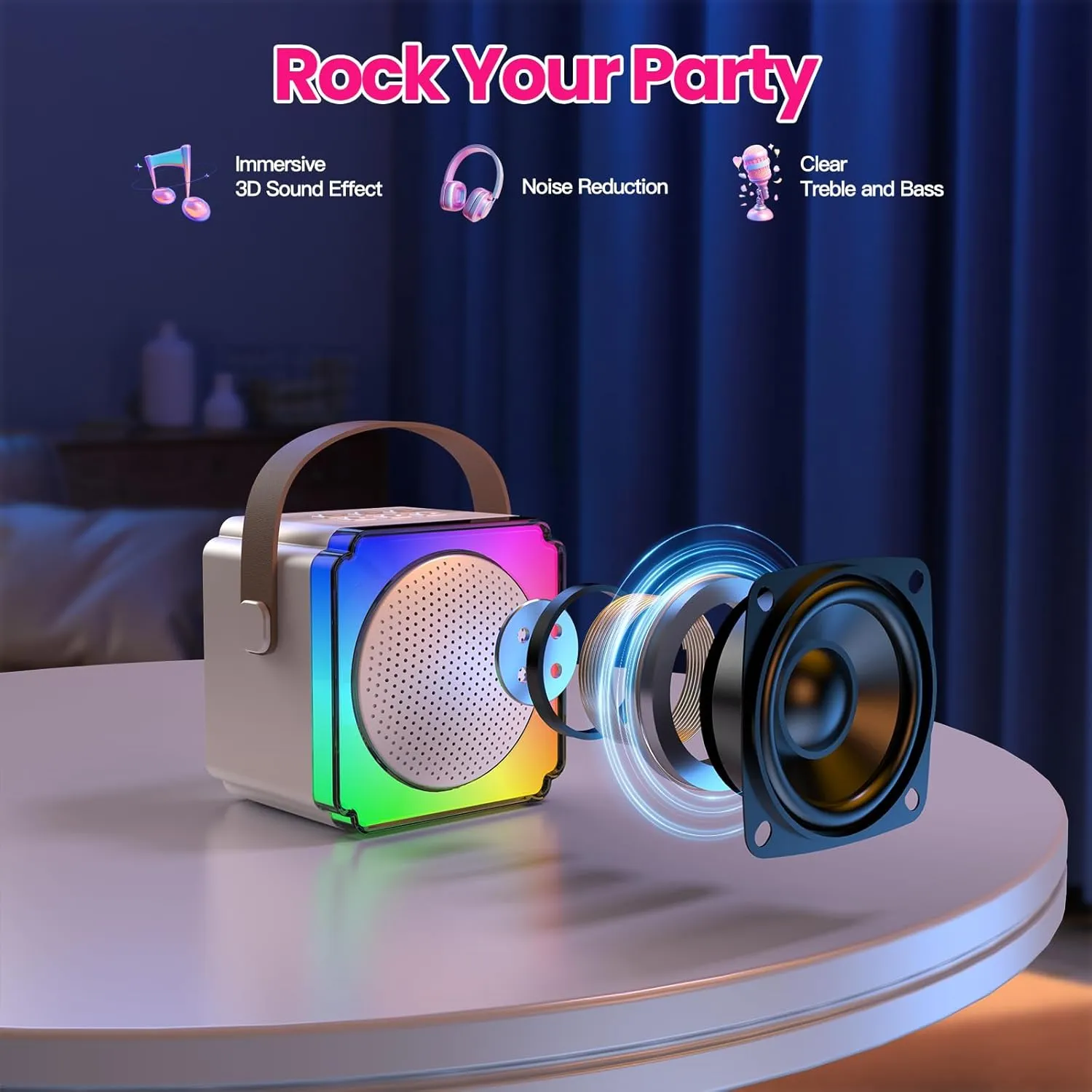 Mini Karaoke Machine with 2 Wireless Microphones, Birthday Gifts for Kids, Adults, Girls Boys Birthday Easter Toys, Age 3-12  Year Olds, Portable Bluetooth Speaker, 1 Bag, for Singing Party (White)