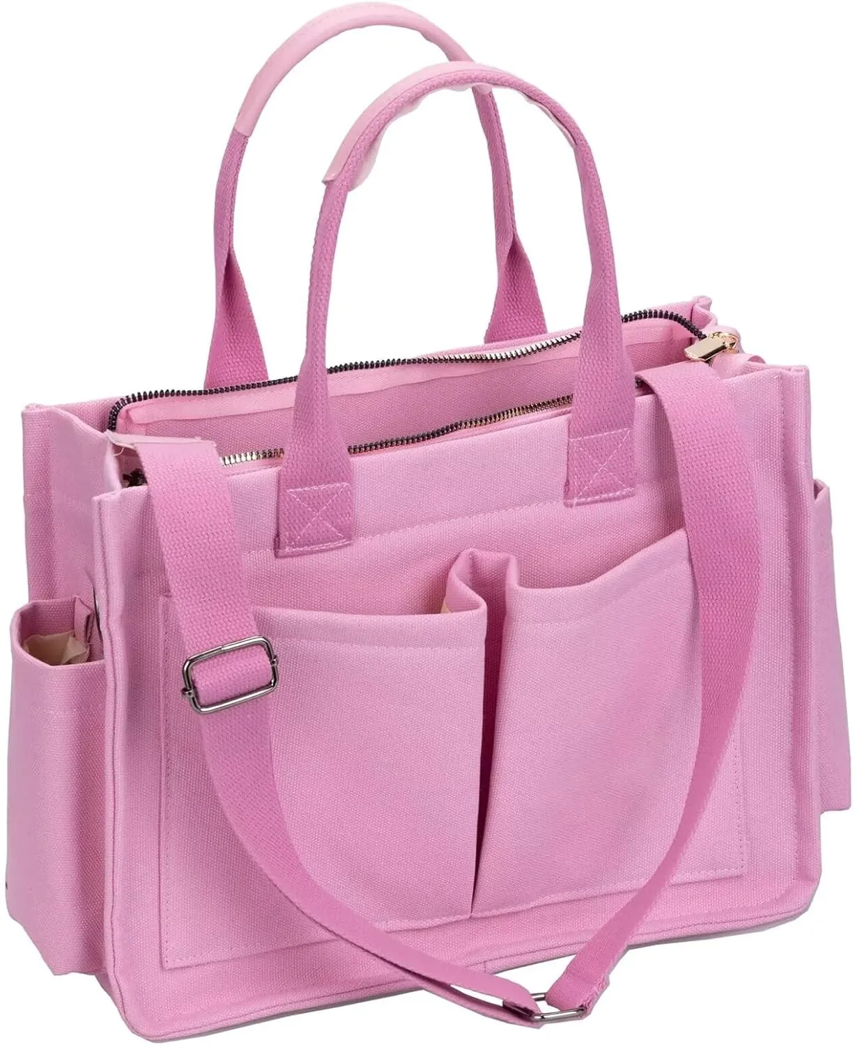 MINTEGRA Canvas Tote Bag for Women Multi-Pocket Handbag Lightweight Work Laptop Crossbody Bag for Travel and Everyday Use
