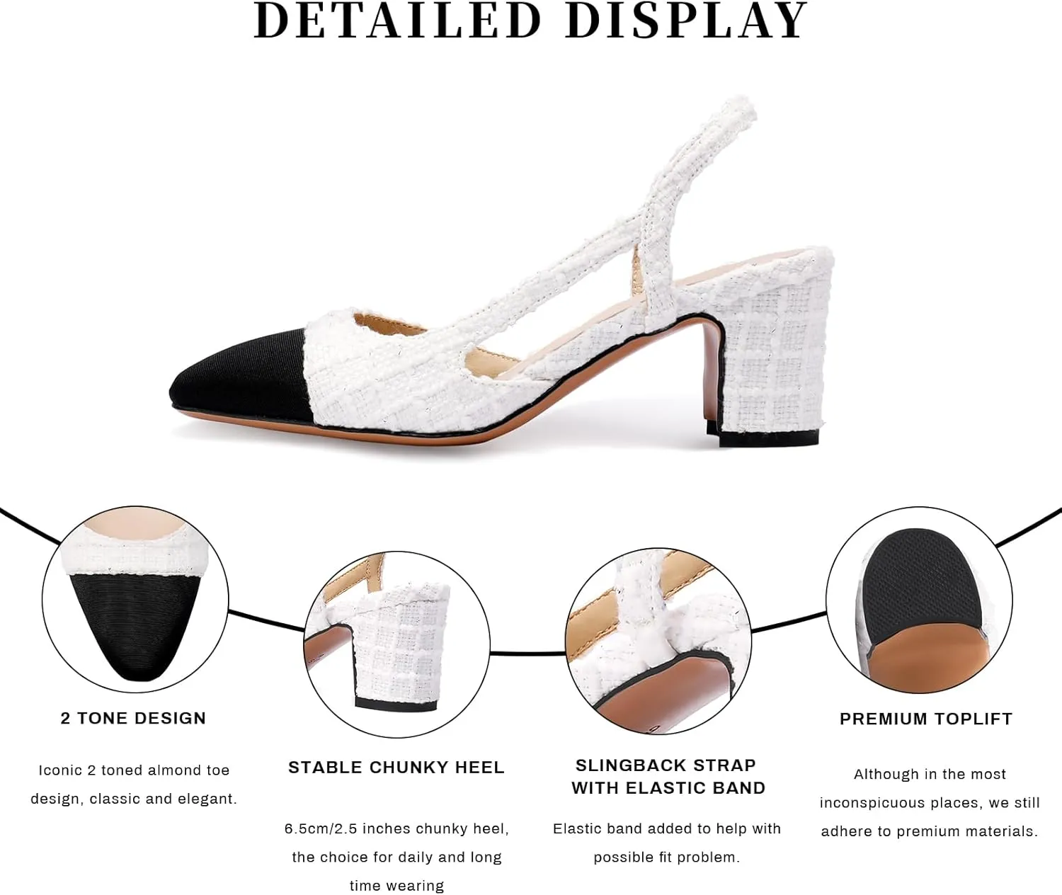 MIRAAZZURRA Women Sling Back Pumps Chunky Heels Sexy Splicing Round Toe Casual Wedding Shoes for Women Fashion Dress Shoes