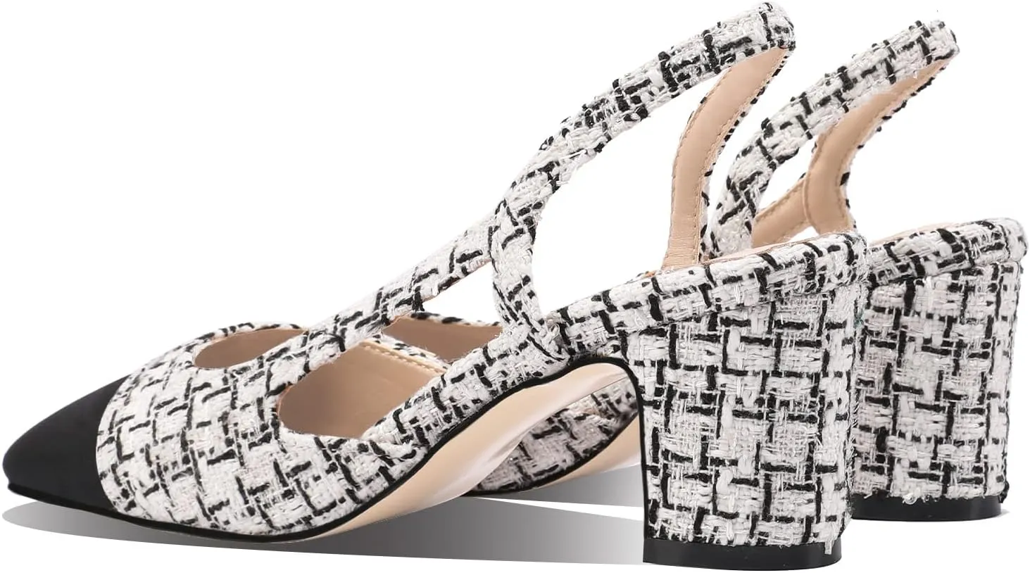 MIRAAZZURRA Women Sling Back Pumps Chunky Heels Sexy Splicing Round Toe Casual Wedding Shoes for Women Fashion Dress Shoes