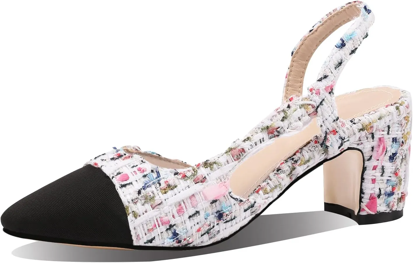 MIRAAZZURRA Women Sling Back Pumps Chunky Heels Sexy Splicing Round Toe Casual Wedding Shoes for Women Fashion Dress Shoes