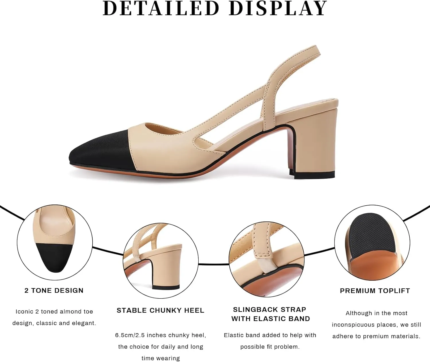 MIRAAZZURRA Women Sling Back Pumps Chunky Heels Sexy Splicing Round Toe Casual Wedding Shoes for Women Fashion Dress Shoes