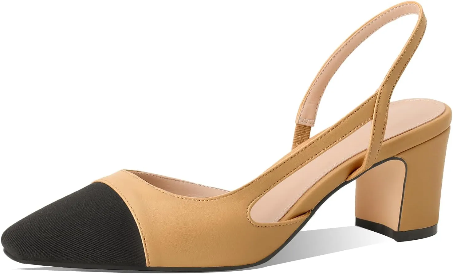 MIRAAZZURRA Women Sling Back Pumps Chunky Heels Sexy Splicing Round Toe Casual Wedding Shoes for Women Fashion Dress Shoes