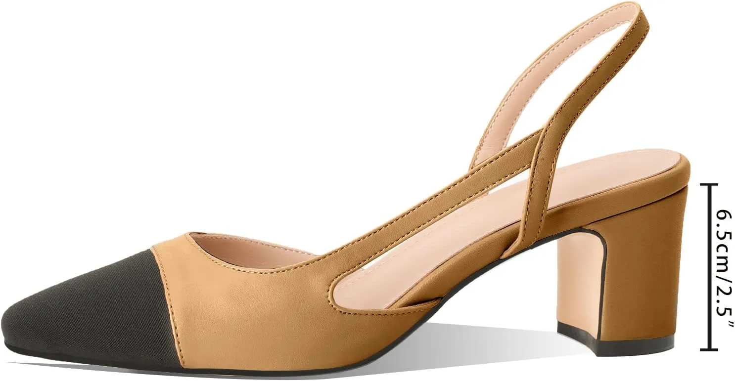 MIRAAZZURRA Women Sling Back Pumps Chunky Heels Sexy Splicing Round Toe Casual Wedding Shoes for Women Fashion Dress Shoes