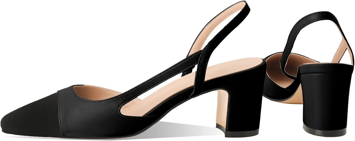 MIRAAZZURRA Women Sling Back Pumps Chunky Heels Sexy Splicing Round Toe Casual Wedding Shoes for Women Fashion Dress Shoes