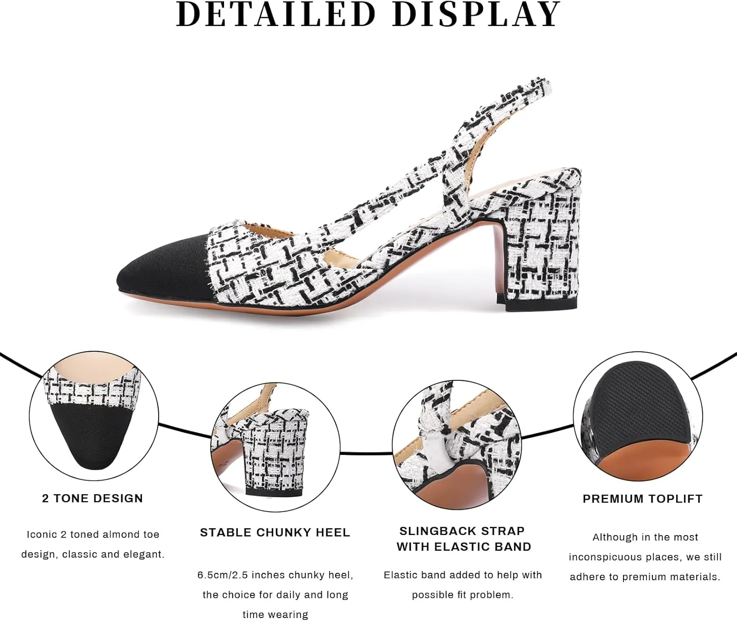 MIRAAZZURRA Women Sling Back Pumps Chunky Heels Sexy Splicing Round Toe Casual Wedding Shoes for Women Fashion Dress Shoes