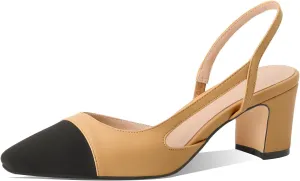 MIRAAZZURRA Women Sling Back Pumps Chunky Heels Sexy Splicing Round Toe Casual Wedding Shoes for Women Fashion Dress Shoes