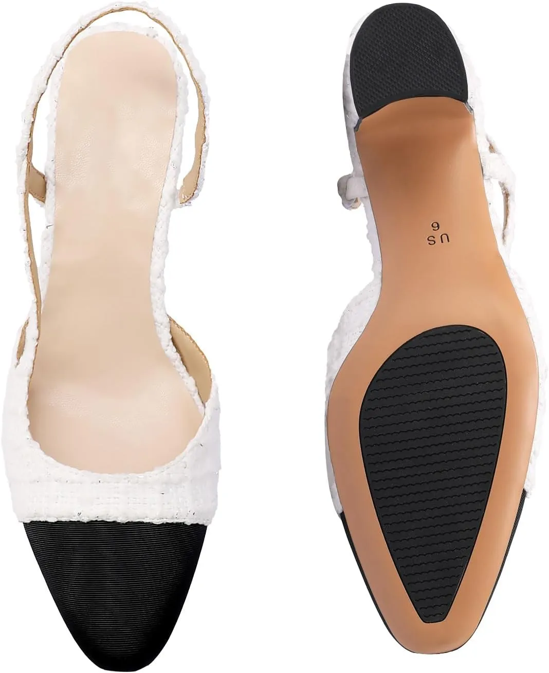 MIRAAZZURRA Women Sling Back Pumps Chunky Heels Sexy Splicing Round Toe Casual Wedding Shoes for Women Fashion Dress Shoes