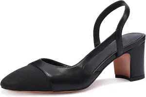 MIRAAZZURRA Women Sling Back Pumps Chunky Heels Sexy Splicing Round Toe Casual Wedding Shoes for Women Fashion Dress Shoes