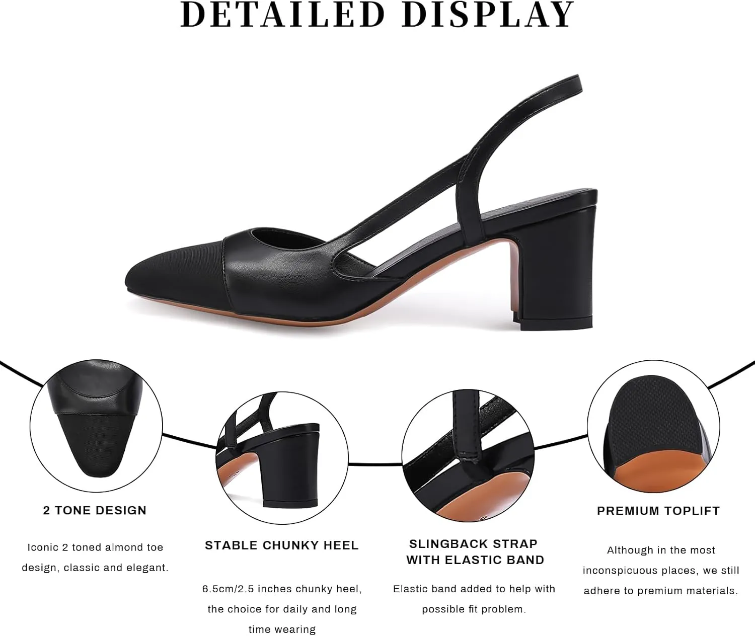 MIRAAZZURRA Women Sling Back Pumps Chunky Heels Sexy Splicing Round Toe Casual Wedding Shoes for Women Fashion Dress Shoes