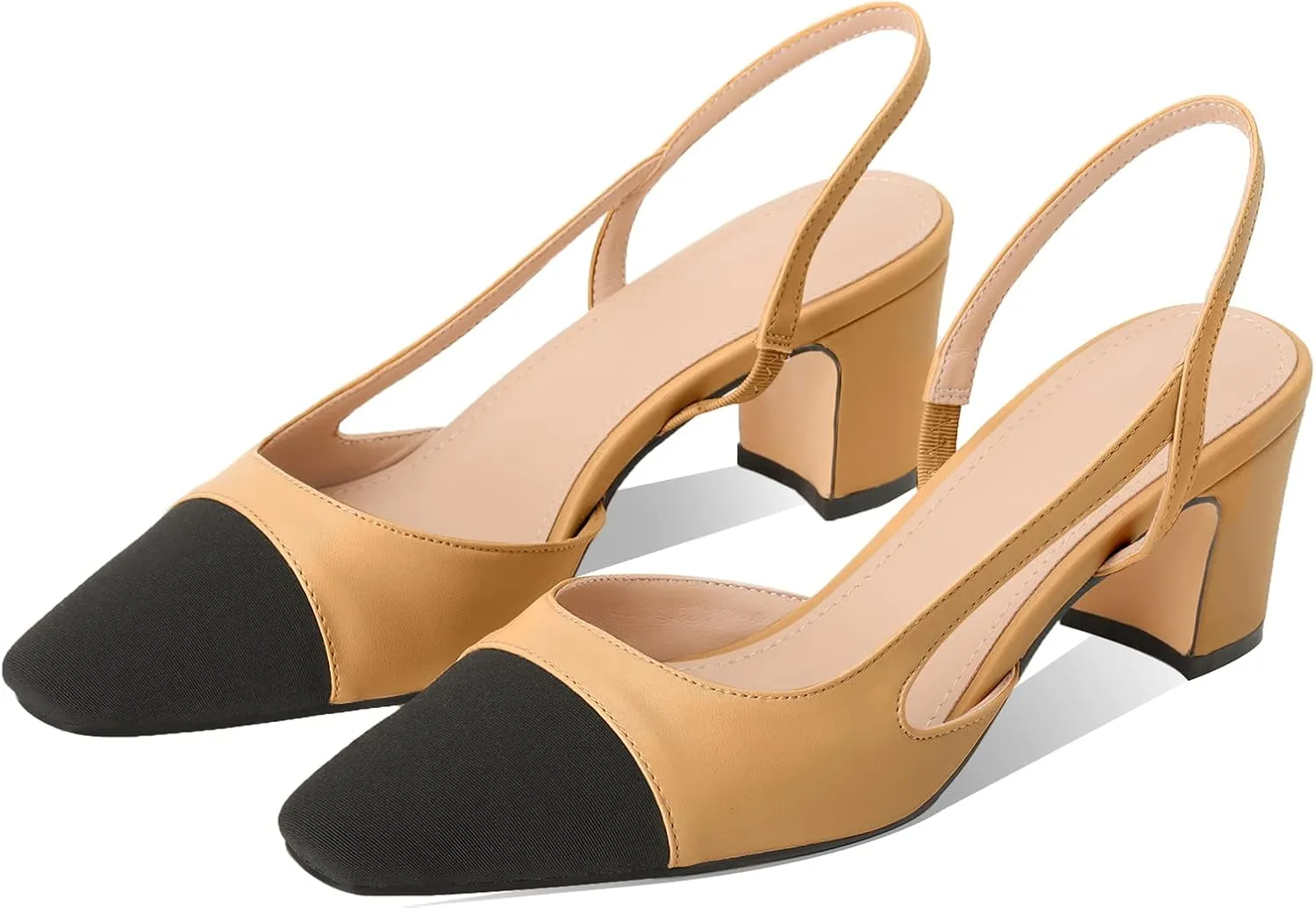 MIRAAZZURRA Women Sling Back Pumps Chunky Heels Sexy Splicing Round Toe Casual Wedding Shoes for Women Fashion Dress Shoes