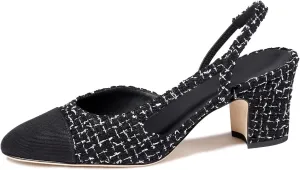 MIRAAZZURRA Women Sling Back Pumps Chunky Heels Sexy Splicing Round Toe Casual Wedding Shoes for Women Fashion Dress Shoes