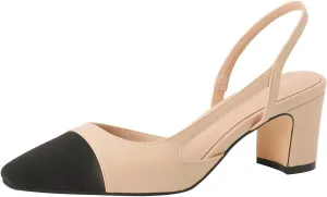 MIRAAZZURRA Women Sling Back Pumps Chunky Heels Sexy Splicing Round Toe Casual Wedding Shoes for Women Fashion Dress Shoes