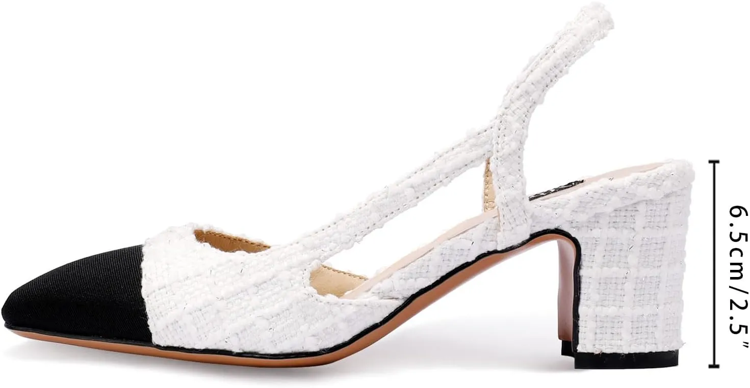 MIRAAZZURRA Women Sling Back Pumps Chunky Heels Sexy Splicing Round Toe Casual Wedding Shoes for Women Fashion Dress Shoes