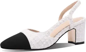 MIRAAZZURRA Women Sling Back Pumps Chunky Heels Sexy Splicing Round Toe Casual Wedding Shoes for Women Fashion Dress Shoes