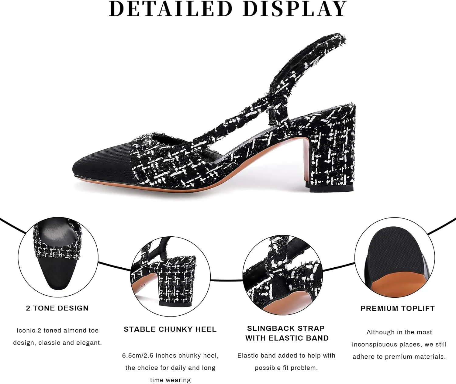 MIRAAZZURRA Women Sling Back Pumps Chunky Heels Sexy Splicing Round Toe Casual Wedding Shoes for Women Fashion Dress Shoes