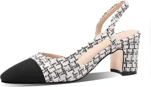 MIRAAZZURRA Women Sling Back Pumps Chunky Heels Sexy Splicing Round Toe Casual Wedding Shoes for Women Fashion Dress Shoes