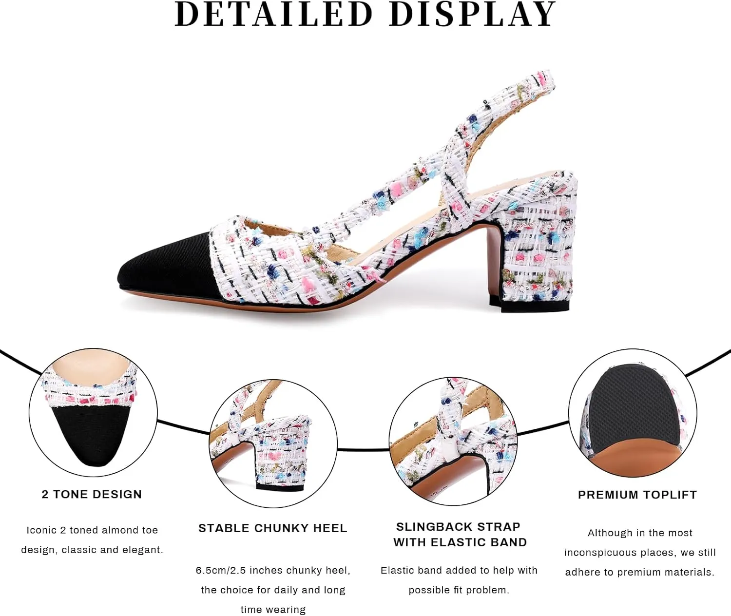MIRAAZZURRA Women Sling Back Pumps Chunky Heels Sexy Splicing Round Toe Casual Wedding Shoes for Women Fashion Dress Shoes