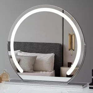 Mirror Dressing Table, 360° Rotation Makeup Mirror Led, Tabletop Makeup Mirror with Touch Screen Dimmable, Hollywood Vanity Round Mirror with Memory Function and 3 Color Temperature
