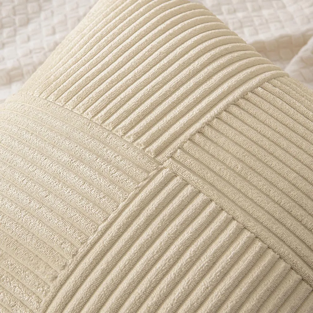 MIULEE Cream Corduroy Pillow Covers Pack of 2 Boho Decorative Spliced Throw Pillow Covers Soft Solid Couch Pillowcases Cross Patchwork Textured Cushion Covers for Living Room Bed Sofa 18x18 inch
