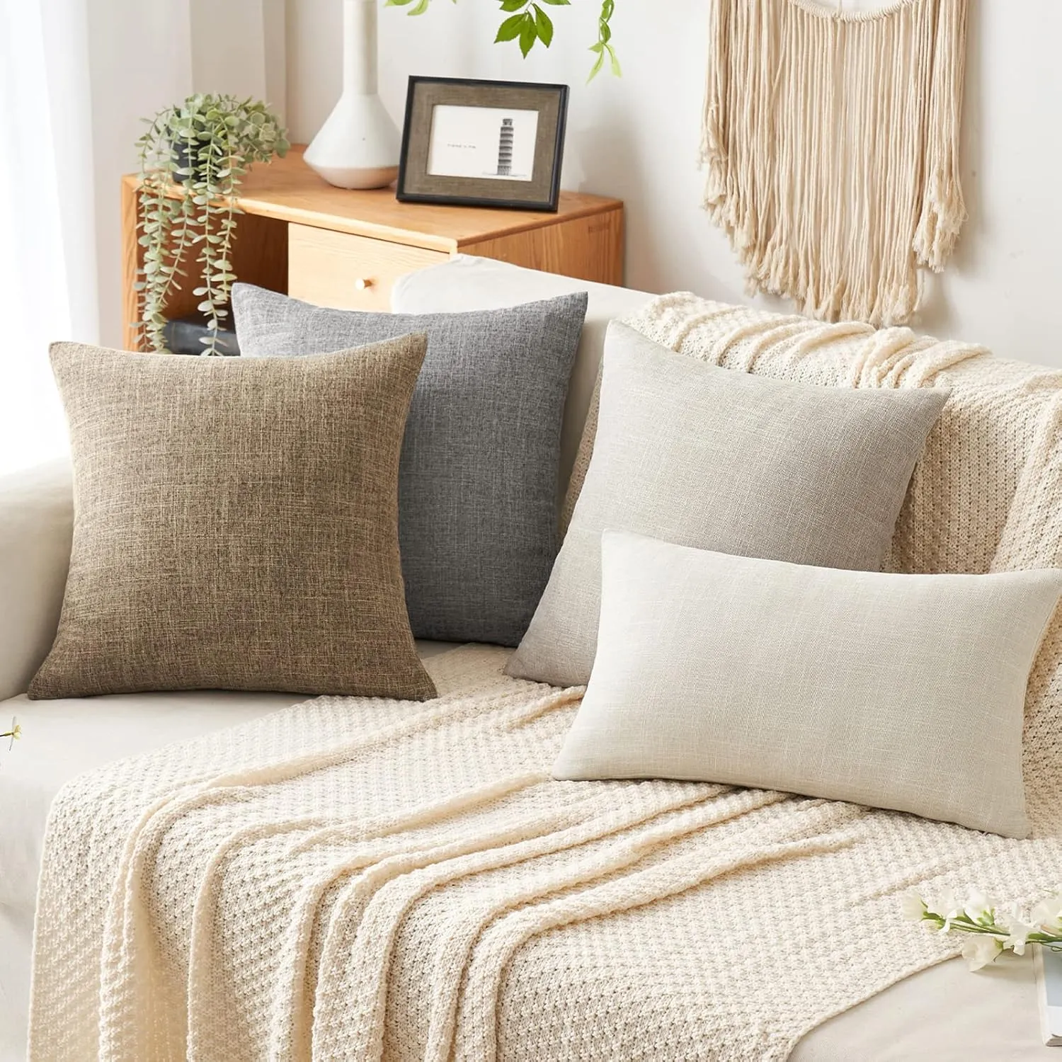 MIULEE Pack of 2 Decorative Linen Burlap Pillow Covers Farmhouse Boho Accent Pillowcases for Sofa Car Couch Bedroom Living Room Decor 20x20 Inch Brown